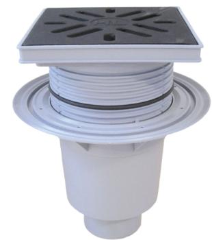 Perfektablauf DN110 senkrecht mit Dichtflansch und Wassergeruchsverschluss, 240x240mm / Gussrost 226x226mm  HL616W/1